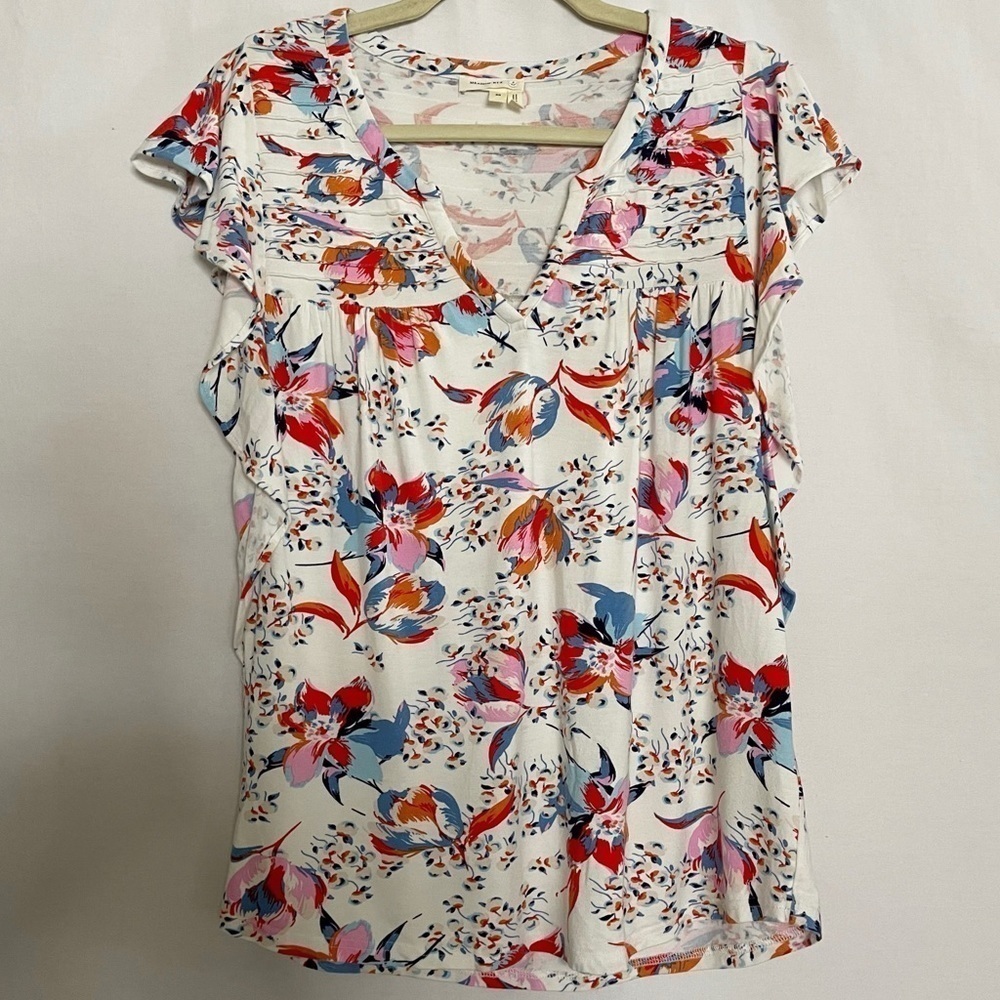 Anthropologie Meadow Rue Floral Print Ridge Yoke Flutter Sleeve Blouse - Picture 2 of 15